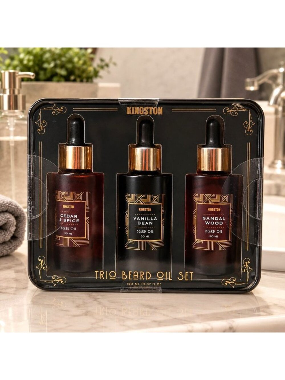 Kingston Beard Oil Trio Set Cedar, Vanilla, Sandal Wood Full Size 3 Bottles NEW